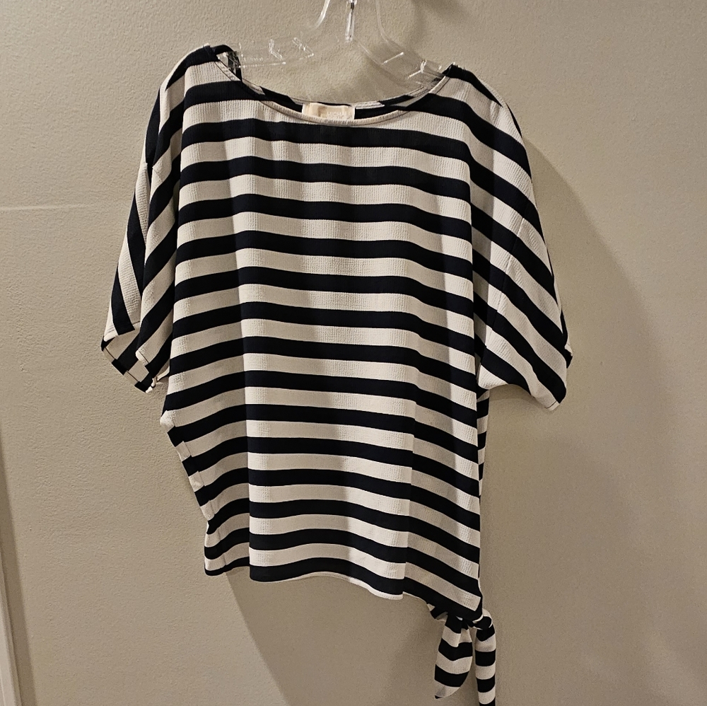 Michael Kors Nautical Side-Tie Short Sleeve Crepe Blouse - Size Medium